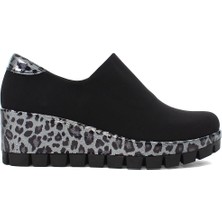 Celal Gültekin Kadın Siyah Gri Leopar Desenli Streç Dolgu Topuklu Ayakkabı