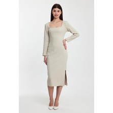 Kare Yaka Yırtmaçlı Elbise (00170)