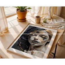 Tontilika Altın Dokunuşlu Modern Portre Temalı 3'lü Ahşap Çerçeveli Tablo Seti - 21 x 30