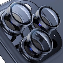 Shaza Apple iPhone 15 Pro / 15 Pro Max Ile Uyumlu Darbeye Dayanıklı Mekanizmalı Safir Kamera Lens Koruyucu Mavi