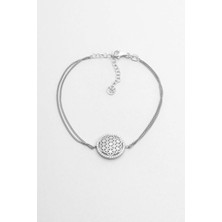 Yaşam Çiçeği 18 Ayar Beyaz Altın Kaplama 20 cm Gümüş Bileklik