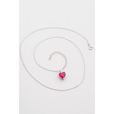 Gizemli Kalp 18 Ayar Beyaz Altın Kaplama 45 cm Gümüş Kolye