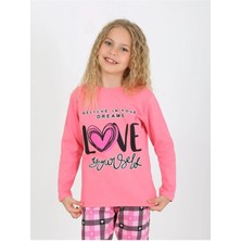 Kız Çocuk Uzun Kollu %100 Pamuklu Düğmeli Pijama Takımı 10/15 Yaş