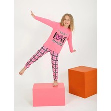 Kız Çocuk Uzun Kollu %100 Pamuklu Düğmeli Pijama Takımı 10/15 Yaş