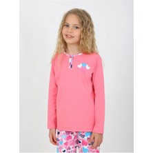 Kız Çocuk Love Me Baklı Uzun Kollu %100 Pamuklu Düğme Detaylı Pijama Takımı  10/15 Yaş