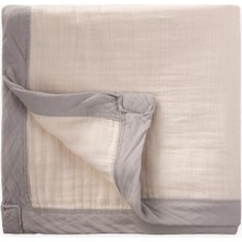 Cigit Kalın Biyeli Çift Kat Ham Organik Müslin Battaniye 85X90 Cm Ham Gri