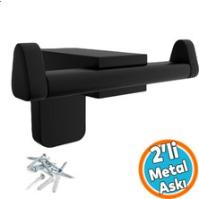 Nzb Banyo Bornoz Havlu Lavabo Çatal 2'li Metal Sağlam Aparat Siyah Askılık Asma Askı Vidalı