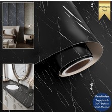 Technosmart 60 x 500 cm Mat Mermer Desenli Kendinden Yapışkanlı  Kaplama Mutfak Masa Folyo Siyah