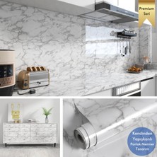 Technosmart 60 x 300 cm Mermer Desen Kendinden Yapışkanlı  Kaplama  Beyaz