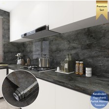Technosmart 60 x 500 cm Mermer Desen Kendinden Yapışkanlı  Kaplama  Koyu Gri