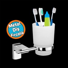 Nzb Banyo Metal Diş Fırçalık Vidalı Askı Lavabo Diş Fırçası Stand Kabı Kutusu Hazneli Krom
