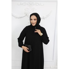 Efelif Tesettür Siyah Dökümlü Fermuarlı Rabia Kadın Ferace  MF-1709