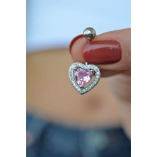 Kalp Model Pembe Taşlı Çelik Göbek Piercing