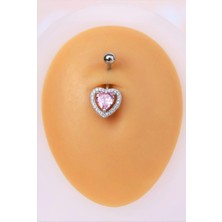 Kalp Model Pembe Taşlı Çelik Göbek Piercing