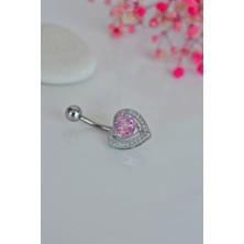 Kalp Model Pembe Taşlı Çelik Göbek Piercing