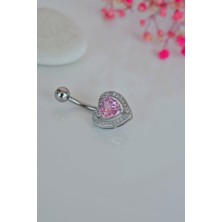 Kalp Model Pembe Taşlı Çelik Göbek Piercing