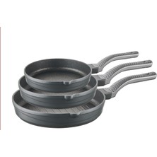 Wave - 3738 - 3 Parça Biogranit, Döküm, Grill Özellikli, Ergonomik Saplı, Tava Seti Antrasit