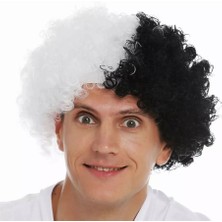Skygo Siyah Beyaz Kıvırcık Afro Bonus Peruk Taraftar Bonus Saç