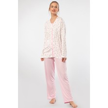 Türen Empirme Dügmeli Battal Uzun Kollu Pijama Takimi 3367/Pembe