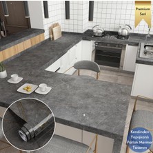 Technosmart 60 x 300 cm Mermer Desen Kendinden Yapışkanlı  Kaplama  Koyu Gri