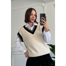 V Yaka Triko Süveter- Taş