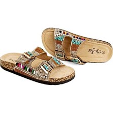 Bags Shoes Guja 25Y102-2 Kadın Mantar Taban Çift Bant Taşlı Premium Terlik