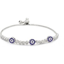 Brezza Lusso Jewelry Safir Nazar Gözlü Charm Kadın Gümüş Bileklik