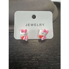 Herşey Nota Hello Kitty Çocuk Kalp Temalı Küpe