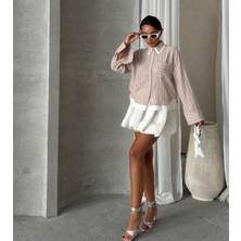 Topshow Keten Karışımlı Çizgili Tek Cepli Gömlek