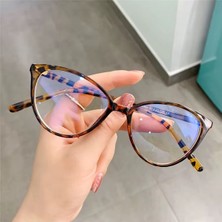 Mavi Işık Korumalı Leopar Desenli Cat Eye Blue Block Optik Uyumlu UV400 Korumalı Gözlük