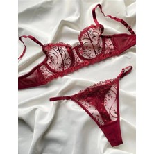 Mendoza Store Baby Kadın Bordo Dantelli Bralet Takım