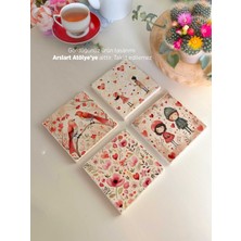 Romantik ve  Kuş Temalı Doğal Taş Bardak Altlıkları