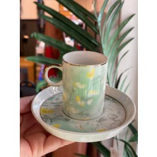 Çırpan Ev Yeşil Çiçekli 6 Kişilik Türk Kahvesi Fincanı