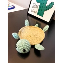 El Yapımı Amigurumi Kaplumbağa Motifli Bardak Altlığı