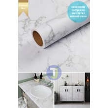 Technojet Kendinden Yapışkanlı Mat Mermer Desen Folyo Mutfak Banyo Tezgah Duvar Kaplama 60 cm  x 100 cm  Beyaz