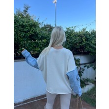 Ella Stylee Denim Detaylı Triko Kazak