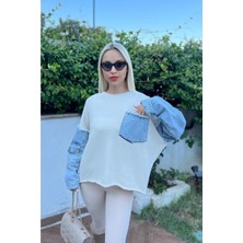 Ella Stylee Denim Detaylı Triko Kazak