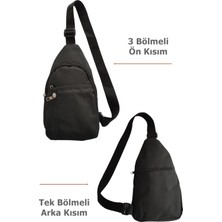 Outlet Çarşım 4 Bölmeli Erkek Düz Siyah Çapraz Omuz Çantası Bodybag