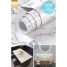 Technojet Kendinden Yapışkanlı Mermer Desen Folyo Mutfak Banyo Tezgah Duvar Kaplama 60 cm  x 300 cm  Beyaz
