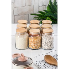 Depa Robinanka  9'lu Set Bambu Kapaklı Cam Kavanoz & Erzak Saklama Kabı 800 ml Orta  Boy ( Vakum Kapak )