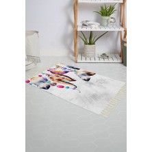 Tropik Home Banyo Paspası Tüy Desenli Baskılı 50 x 80 Püsküllü Polyester Kaymaz Tabanlı Duş Paspası