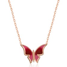 HS Demirci 925 Ayar Gümüş Rose Minimal Kelebek Kadın Gümüş Kolye