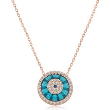 HS Demirci 925 Ayar Gümüş Rose Camgöz Nazar Kadın Gümüş Kolye