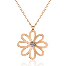 HS Demirci 925 Ayar Gümüş Rose Çiçek Bayan Gümüş Kolye