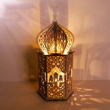 Ahşap Kendin Yap Saray LED Gece Lambası Eid Muak Dekorasyon Süsü Müslüman Ahşap Fener Ramazan Dekorasyonu 1 (Yurt Dışından)