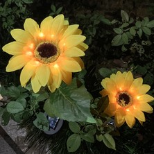 2 Adet Ayçiçeği Şekilli Güneş Enerjili LED Işık, Kazıklı Bahçe Su Geçirmez Dekorasyon, Açık Avlu Çim Alanı Için Uygun (Yurt Dışından)