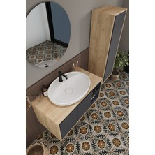 Balneom Gül 90 cm Banyo Dolabı+Ayna+Lavabo+Boy Dolabı
