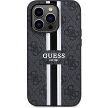 Guess Apple iPhone 14 Pro Max Kılıf Guess Lisanslı Magsafe Şarj Özellikli 4g Şerit Tasarımlı Printed Kapak Siyah