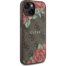 Guess Apple iPhone 14 Kılıf Guess Lisanslı Magsafe Şarj Özellikli Gül Baskılı 4g Desenli Yazı Logolu Kahverengi