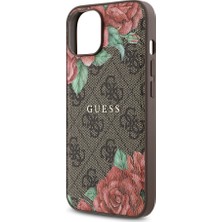 Guess Apple iPhone 14 Kılıf Guess Lisanslı Magsafe Şarj Özellikli Gül Baskılı 4g Desenli Yazı Logolu Kahverengi